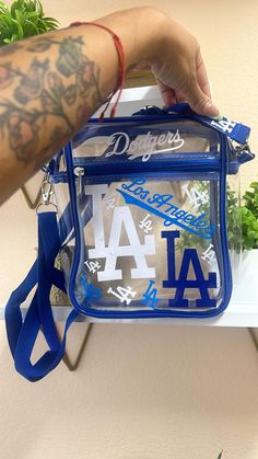 Stadium approved clear Dodgers bag with LA in strap Blue Shoulder Bag With Clear Strap For Daily Use, Clear Crossbody Satchel With Clear Strap, Clear Crossbody Bag With Adjustable Strap, Clear School Shoulder Bag With Adjustable Strap, Cross Body Handbags, Purses And Handbags, Crossbody Bag, Handbags, Bathing Beauties