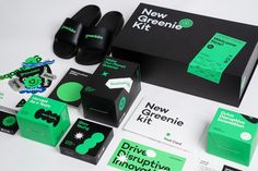 the new greenie kit includes shoes, stickers, and other items to be used