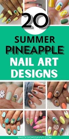 Pineapple Nails - Looking for cute summer nail ideas? These Pineapple nail designs are perfect for you. Easy and fun, these designs include pink Pineapple nails, blue Pineapple nails, and gold accents. Perfect for short nails or acrylics, these summer Pineapple nails will add a tropical touch to your manicure. Find your favorite look here and get inspired for your next summer nail art project! Pineapple Nail Design, Pineapple Nail Art, Cute Summer Nail Ideas, Hawaiian Nails, Tropical Nail Art, Pineapple Nails, Fun Manicure, Summer Pineapple, Summer Nail Ideas