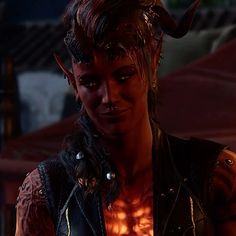 a male character with horns and piercings on his head, in a screenshot