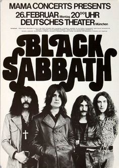 the poster for black sabbabath shows three men in leather jackets and one man with