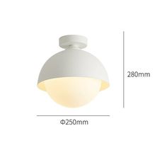 an image of a white light fixture with measurements for the size and width, on a white background