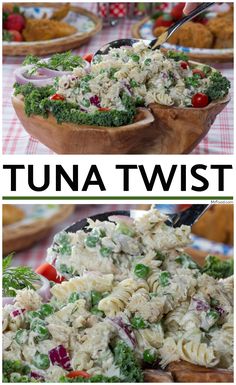 two pictures with different types of food in them and the words tuna twist