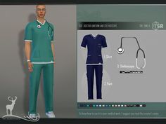 a male doctor in scrubs is standing next to a medical set that includes a stethoscope