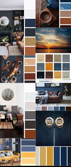 a collage of different shades of brown and blue