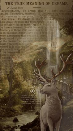 a deer standing in front of a waterfall with the words, the true meaning of dreams