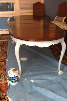 the table is being prepared to be painted