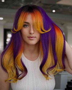 Hair Color Ideas Trending, Purple Hair Color Ideas, Colored Hairstyles, Purple Hair Color, Yellow Hair Color, Vietnamese Hair