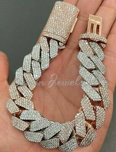 (eBay) 16ct Round NATURAL MOISANNITE D/VS1 Men Cuban Link Bracelet Gold Over 925 Silver Luxury Sterling Silver Bracelet For Party, Designer Silver Diamond Bracelet, Designer Silver Bracelets For Party, Boondocks Drawings, Cuban Link Chain Men, Ice Jewelry, Big Diamonds, Cartoon Rappers, Diamond Grillz