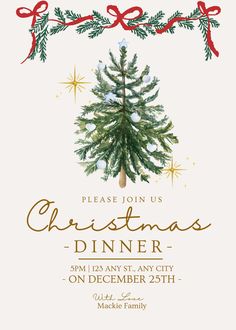 a christmas dinner flyer with a pine tree