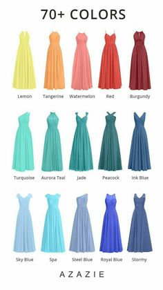 the color guide for dresses and gowns is shown in this video, which shows how to