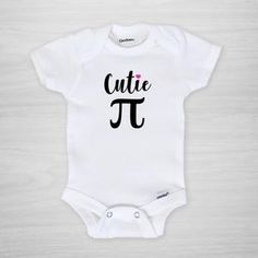 White genuine Gerber onesies® customized with cutie Pi and a pink heart over the i Cute Onesies, Funny Onesies, Matching Baby, Pi Day, Gender Neutral Baby Clothes, Gender Neutral Baby, Baby Month By Month, Kids Safe, Baby Bodysuit