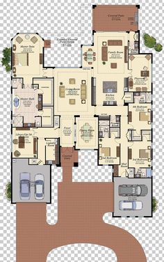 the floor plan for a house with multiple rooms and lots of furniture, including couches