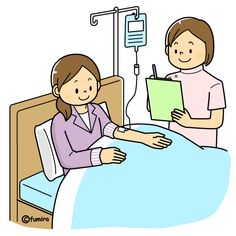 an image of a woman in hospital bed talking to her nurse about the patient's condition