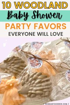 baby shower party favors with text overlay that reads 10 woodland baby shower party favors everyone will love