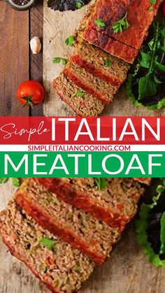 sliced meatloaf on a cutting board with tomatoes and lettuce