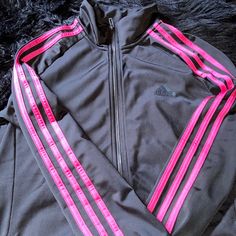 Adidas Black With Bright Pink Nwot. Never Worn Size Medium With Pockets Zip Up Jacket Pink Adidas Jacket, Pink Stretch Track Jacket For Sports, Pink Fall Sports Outerwear, Pink Sporty Long Sleeve Outerwear, Pink Outerwear For Fall Sports, Winter Sports Track Jacket In Pink, Pink Winter Sports Track Jacket, Pink Winter Track Jacket For Sports, Winter Pink Track Jacket For Sports