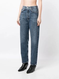 AGOLDE 90's high-rise Tapered Jeans - Farfetch Luxury Blue Tapered Leg Jeans, Luxury Tapered Mid-rise Jeans, 90s Pinch Waist Agolde, Agolde Pinch Waist High Rise Kick Jeans, Agolde 90s Pinch Waist Jeans, Yoko London, Tapered Jeans, Iconic Bags, Washed Denim