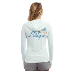 Women's AquaTek Sunset Sails Hooded Shirt by Pelagic | Shirts at West Marine. Designed for women who love to fish, spend time on the water, and also look good while doing it, the Aquatek Fishing Shirt is built specifically to be the top performance shirt for cooling, ventilation, and UPF 50+ sun protection with a hood for added coverage. Key Features50+ UPF Protection. Water and Stain Repellent. Moisture wicking & cooling properties. Comfortable and lightweight nylon-stretch fabric. Includes hood for added sun protection Female Angler, Shirt For Ladies, Hooded Long Sleeve Shirt, Tropical Sunset, Sunset Art, Hooded Shirt, Fishing Shirts, Good Brands, Sea Foam