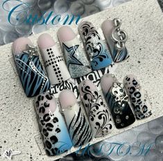 T Nails Design, Cute Nail Designs Dark Colors, Shoe Nails Designs, Majestic Nail Designs, Tacky Nails Art Designs, 200s Nails Design, Frankie Stein Inspired Nails, Y2k Nails Colorful, Crazy Nail Sets