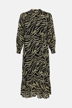 Style: Midi DressDesign: ZebraLength: MidiNeckline: CollaredSleeve Length: Long Sleeve Oasis Dress, Oasis Fashion, Dresses Plus Size, Belted Shirt Dress, Silver Dress, Zebra Print, Dress Collection, Plus Size Dresses, Long Dress