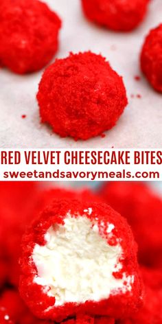 red velvet cheesecake bites with white cream inside