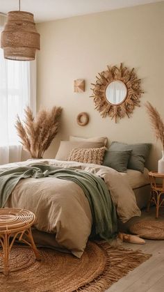 Woodsy Room, Coloured Bedroom, Earthy Bedroom Aesthetic, Earthy Bedroom Ideas, Boho Bedroom Design, Earthy Home, Boho Bedroom Ideas, Neutral Bedding