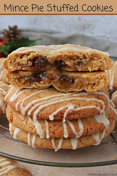 three cookies stacked on top of each other with icing