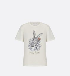 Jardin Magique Capsule - Women's Fashion | DIOR Dior Tshirt, Dior T Shirt, Dior Top, Hand Painted Glasses, Christian Dior Fashion, Animal Patterns, Christian Dior Couture, Rabbit Print, Linen Tshirts