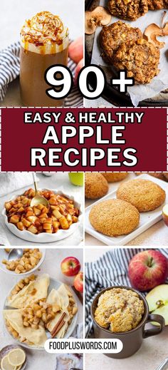 the top ten healthy apple desserts are shown in this collage with text overlay