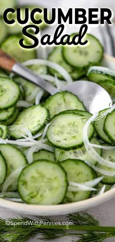 cucumber salad in a bowl with onions and dill