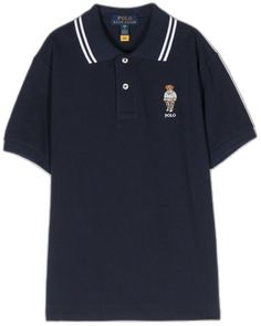 Blue Polo T-shirt With Striped Collar, Navy Casual Polo Shirt With Striped Collar, Blue Cotton Polo Shirt With Embroidered Logo, Navy Short Sleeve Polo Shirt With Ribbed Collar, Blue Polo Shirt With Striped Collar, Casual Navy Polo Shirt With Embroidered Logo, Blue Casual Polo Shirt With Embroidered Logo, Casual Blue Polo Shirt With Embroidered Logo, Blue Collared Polo Shirt With Embroidered Logo