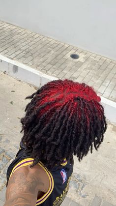 Dreads Retwist Styles Men, Male Peekaboo Hair, Orange Locs Men, Pink And Black Dreads Men, Black And Red Dreads Men, Afro Hair Dye Colors, Loc Colors Men, Brown Dyed Locs Men, Loc Colors For Men