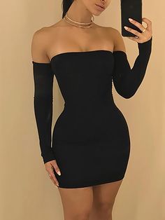 Solid Off Shoulder Lace-up Open Back Bodycon Mini Dress Tight Dress Outfit, Chique Outfits, Wattpad Romance, Fancy Dresses, Moda Fashion