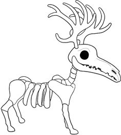 the skeleton of a deer with antlers on it's head is outlined in black and white