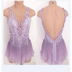 the back of a purple leotard with sequins and beads on it