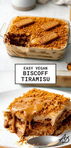 biscoff lasagna with speculoos cookies on top. Biscoff Tiramisu, Dessert Smoothies, Tiramisu Vegan, Tiramisu Recept, Biscoff Recipes, Vegan Baking Recipes, Vegan Dessert Recipes, Vegan Treats, Vegan Cake