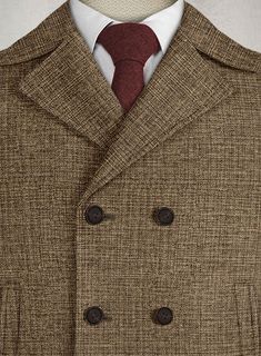 Ideal for the man who takes his style iconic, the Vintage Glasgow Brown Tweed Pea Coat is sure to fast become a wardrobe favourite. Crafted from wool, the interestingly textured tweed coat will make sure you stand out while looking effortlessly smart. 
 
 Look Includes  Vintage Glasgow Brown Tweed Fabric  Faux Horn Brown Buttons  Side Pockets   You can change the look by changing the options. 
 
Lining: 100% Viscose, Dry Clean. Luxury Tweed Sport Coat With Notch Lapel, Winter Double-breasted Tweed Jacket, Luxury Single Breasted Tweed Sport Coat, Luxury Tweed Outerwear For Business, Luxury Winter Tweed Dress For Formal Occasions, Luxury Tweed Dress For Winter Formal, Luxury Tweed Dress For Formal Winter Occasions, Luxury Tweed Dress For Formal Winter Events, Tailored Tweed Jacket With Lapel Collar