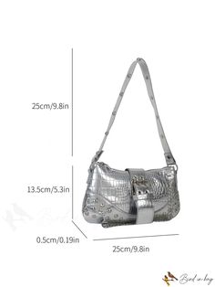 BirdinBag - Metallic Bag with Funky Chain & Studded Decor: Luxurious PU Material Y2k Shoulder Bag, Leather Rivets, Trendy Shoulder Bag, Zip Purse, Metallic Bag, Stylish Shoulder Bag, Small Tote, Leather Zipper, Chain Shoulder Bag