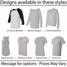 women's and men's t - shirts are available in different styles, from short to long