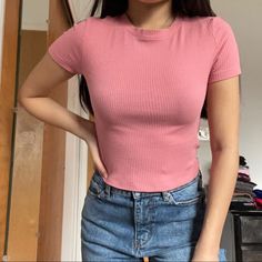 Brand: Divided By H&M Condition: Nwt Color: Pink Size: S Featuring A Ribbed Pattern, This Crew Neck Crop Top Is The Perfect Layering Piece Or Basic For All Your Errands! Trendy Pink Ribbed Tops, Trendy Ribbed Pink Tops, Casual Pink H&m Top, H&m Casual Pink Tops, Trendy Cropped Tops By H&m, Pink Ribbed Cotton Crop Top, H&m Ribbed Stretch Tops, Trendy Fitted H&m Tops, H&m Casual Stretch Tops