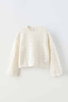 POINTELLE KNIT SWEATER - Ecru | ZARA United States Cute White Zara Sweater, Cute Zara Sweater For Spring, Zara Outfit, Cold Outfits, Pointelle Knit, Knitted Hood, Zara Sweater, Stockholm Fashion, Zara Kids