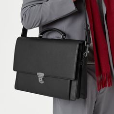 City Laptop Briefcase in Black Pebble | Aspinal of London Leather Briefcase With Smooth Grain For Office, Timeless Textured Leather Briefcase For Business, Classic Textured Leather Bag For Business Trips, Professional Leather Briefcase With Smooth Grain, Black Saffiano Leather Briefcase For Work, Classic Textured Leather Office Briefcase, Classic Saffiano Leather Briefcase, Modern Rectangular Work Briefcase, Leather Briefcase With Textured Finish For Work