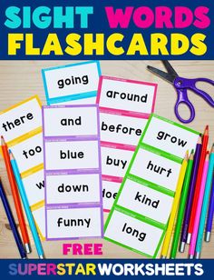 sight words flashcards with free printables for kids to use on their own worksheets