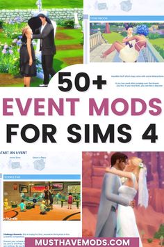 an image of some animated images with the words 50 + event mods for sims 4