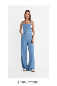 Long loose dungarees with a straight neckline and thin adjustable straps that tie at the back. Featuring an open back with criss-cross straps, patch pockets on the chest, front and back, and metal button fastening on the sides. Loose Dungarees, Denim Dungarees, Straight Neckline, Back Women, Dungarees, Cross Straps, Metal Buttons, Criss Cross, Monaco