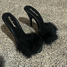 Pleaser Black Fabulicious Fur Shoes, Brand New Never Been Worn. Women’s Size 13, But They Fit More Like Size 11 Casual Party Heels, Casual Open Heel Party Heels, Casual Open Heel Heels For Party, Casual 4-inch Heels For Night Out, Fur Heels, Pleaser Shoes, Fur Shoes, Shoes Brand, Size 13