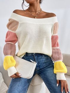 Casual Pullover Sweater, Gathered Sleeves, Long Sleeve Pullover Sweater, Long Puff Sleeves, Mode Inspiration, Casual Pullover, Sweater Sleeves, Mode Outfits