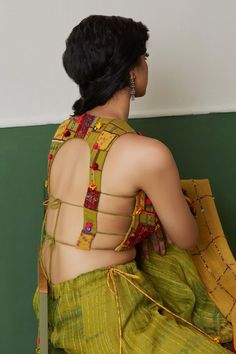 Buy Medha Green Embroidered Blouse With Tie Dyed Palazzos Online | Aza Fashions Embroidery Neckline, Blouse Designs High Neck, Blouse Designs Catalogue, Best Blouse Designs, Choli Blouse, Backless Blouse Designs, Traditional Blouse Designs, Latest Model Blouse Designs