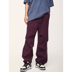 Loose Retro Color-Block Sports Wide-Leg Pants Material: 100%Polyester Size: S, M, L, XL Color: Navy Blue, Purple Applicable Scene: Leisure, Daily, Vacation Baggy Solid Color Sports Pants, Baggy Full-length Cargo Pants For Sports, Baggy Full Length Cargo Pants For Sports, Wide-leg Sports Pants With Pockets, Baggy Wide-leg Sports Pants, Sports Wide-leg Pants With Pockets, Purple Relaxed Fit Sporty Sweatpants, Sporty Wide Leg Solid Cargo Pants, Purple Cotton Athleisure Pants